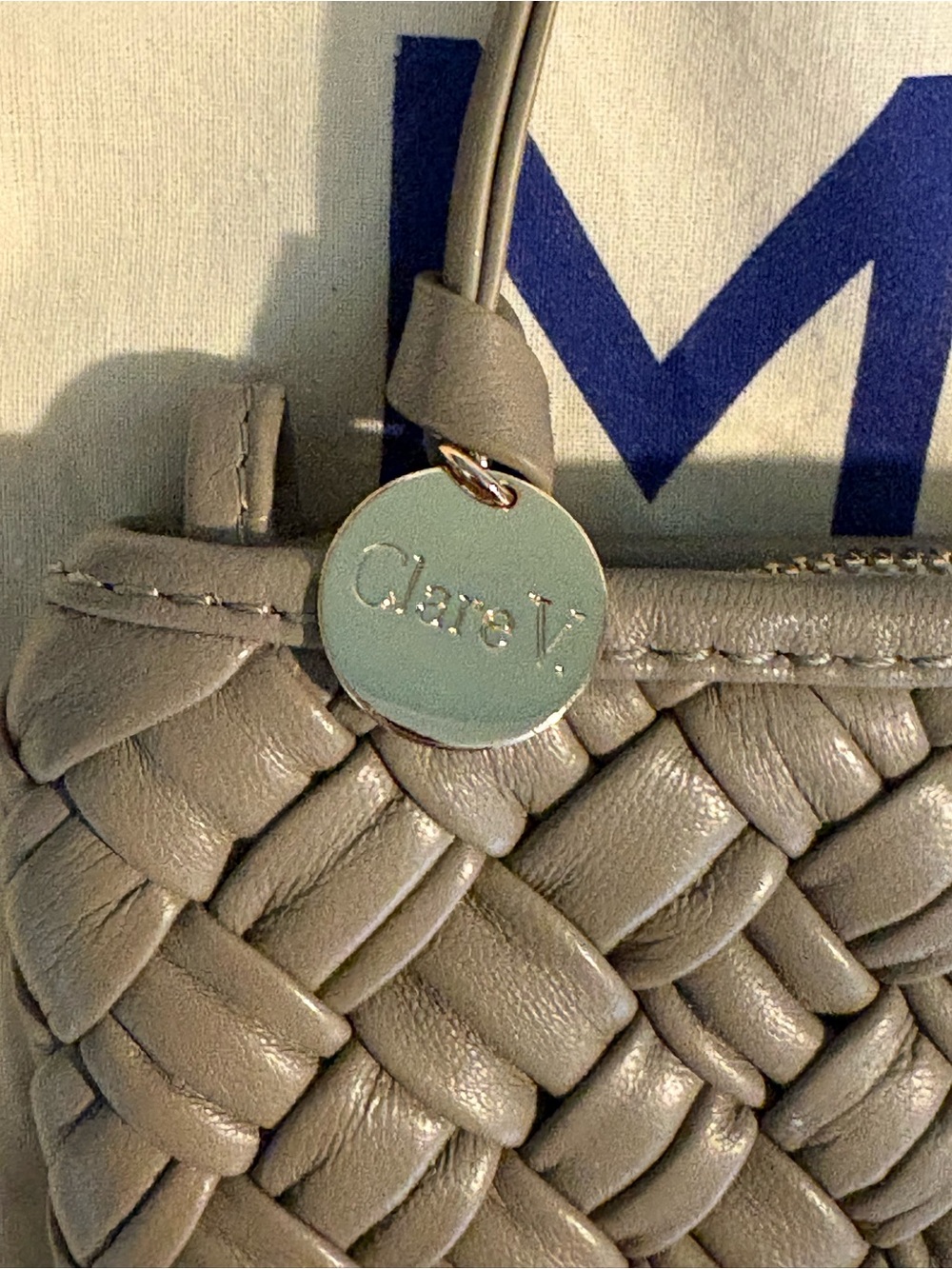 Clare V. Puffy Woven Leather Clutch with tabs in Dove - Picture 5 of 14